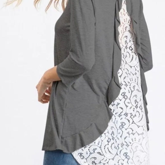 BiBi Tops - BiBi Charcoal Top with White Lace Back